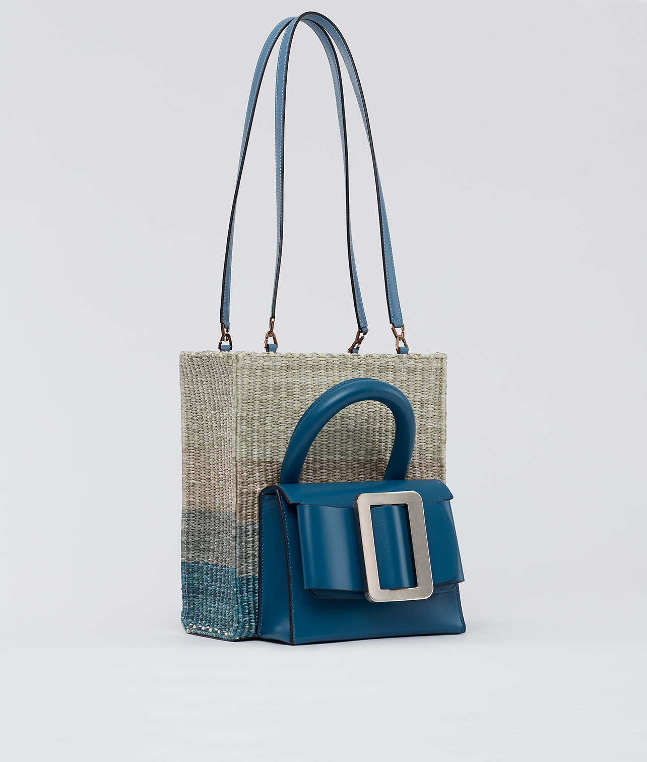 LUCAS 23 TOTE CORAL BLUE/GREEN RAFFIA